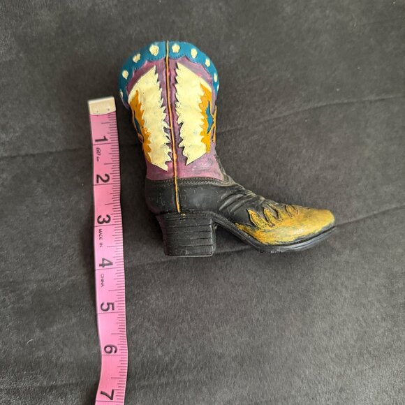 Western Cowboy Boot Figurine Hand-Painted Ceramic Multicolor Decoration - Picture 6 of 6